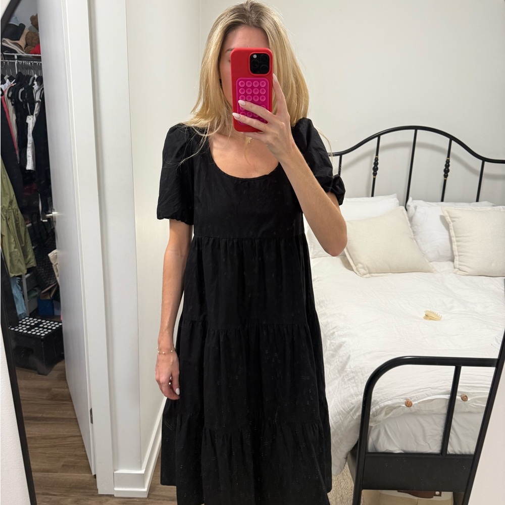 Aritzia Black Midi Sundress with Puff Sleeves